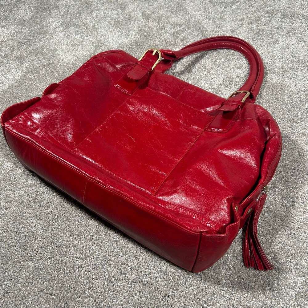 Latico Red Leather Satchel Bag Paisley Lining Gold Hardware Tassel Large Tote - Picture 3 of 11